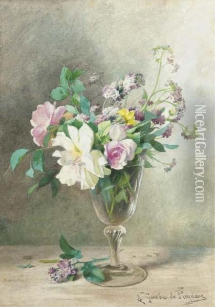Summer Blooms In A Glass Oil Painting - Jules-Alexandre Gamba De Preydour