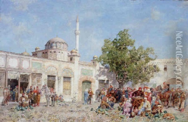 Mercato Di Costantinopoli Presso Le Mura Oil Painting - Alberto Pasini
