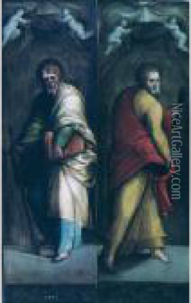 Saint Paul And Saint Peter: A Pair Of Paintings Oil Painting - Innocenzo Da Imola