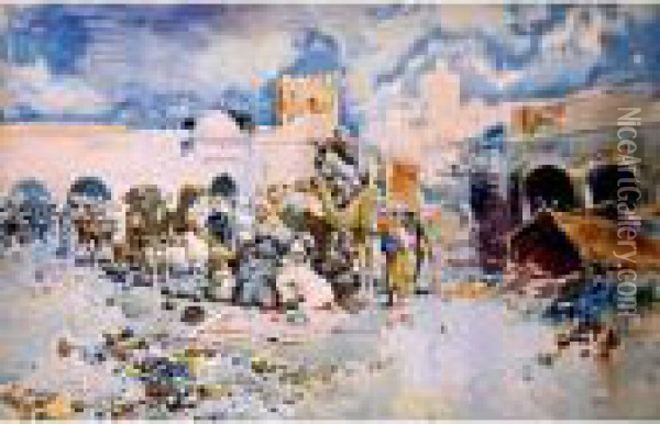 Mercado Arabe (arab Market Scene) Oil Painting - Jose Navarro