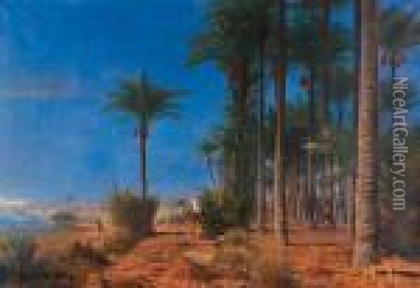 Promenade Sous Les Palmiers Sur Les Bords Du Nil Oil Painting - Otto Pilny