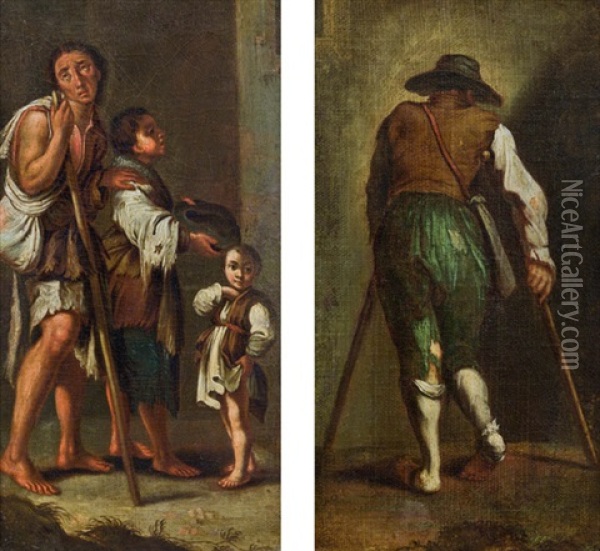 Bettlerfamilie (+ Bettler Auf Krucken; Pair) Oil Painting - Bernhard Keil