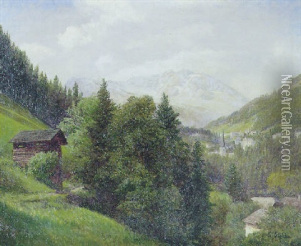 By I Bjergene, Ostrig Oil Painting - Konrad Petrides