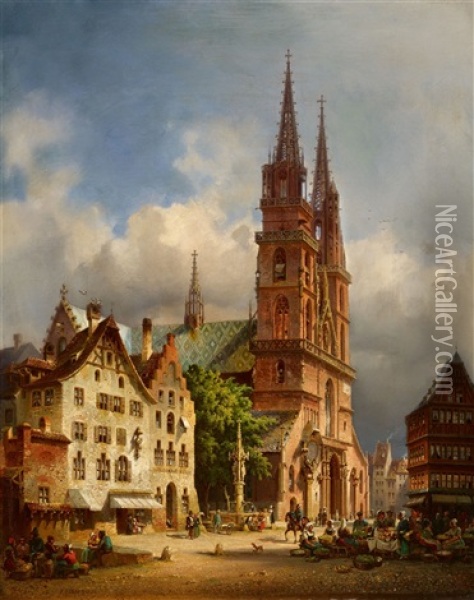 View Of Basel Minster Oil Painting - Friedrich Eibner