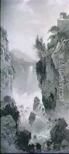 Tivoli. Blick Auf Den Sibyllentempel Und Die Wasserfalle Oil Painting - Hermann David Salomon Corrodi