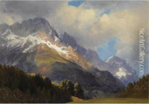 An Alpine Landscape Oil Painting - Julius Lange