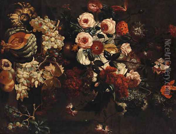 Roses, Carnations, Peonies and other Flowers Oil Painting - Abraham Breughel