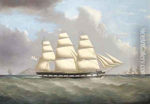 The British ship Norwood outward-bound off the South Stack, Anglesey Oil Painting - Joseph Heard