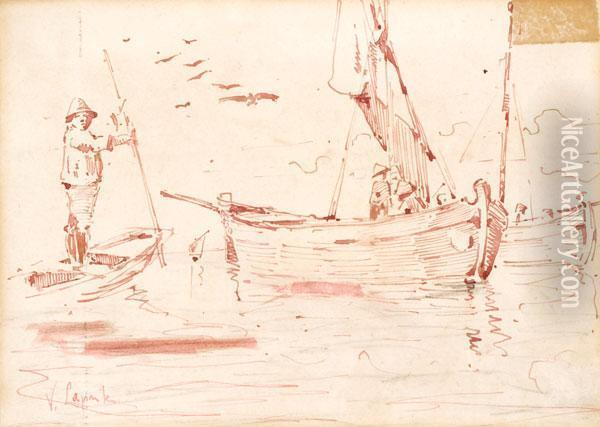 Barche E Pescatori Oil Painting - Vincenzo Caprile