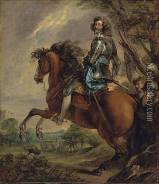Equestrian Portrait Of Albert, Duc D'arenberg, Prince Of Barboncon (1600-1674), In Armour, With A Blue Sash, In A Wooded Landscape... Oil Painting - Thomas Gainsborough