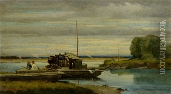 Bateau Sur La Thiele Oil Painting - Auguste Bachelin