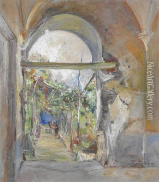 Sotto Il Portico Oil Painting - Giuseppe Casciaro