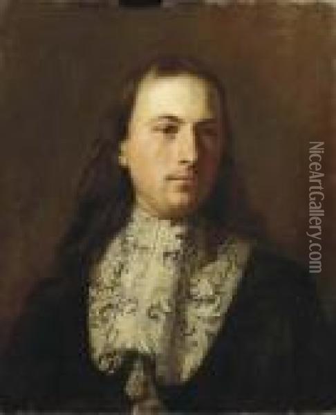 Portrait Of Gentleman, Bust-length, In A Black Jacket And A Whitelace Chabbot Oil Painting - Carlo Maratta or Maratti
