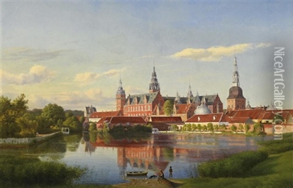 Blick Auf Das Wasserschlos Frederiksborg Bei Kopenhagen Oil Painting - Ulrich Baudissin