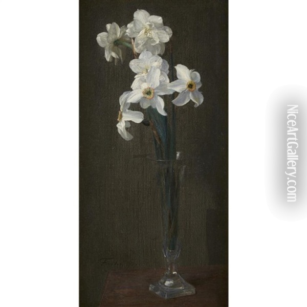 Narcisses Simples Et Doubles Dans Un Verre Long Oil Painting - Henri Fantin-Latour