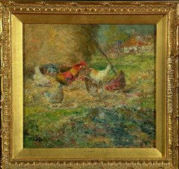 Poultry Near A Haystack Oil Painting - John Falconar Slater
