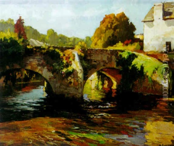 Le Pont De Quimperle Oil Painting - Henri Alphonse Barnoin