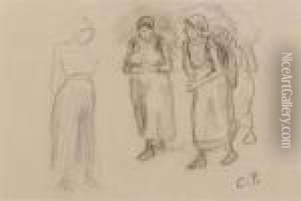 Peasant Women. Oil Painting - Camille Pissarro