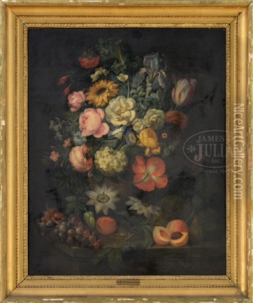 Still-life Of Flowers In An Urn With Bird Oil Painting - Johann Nepomuk Mayrhofer