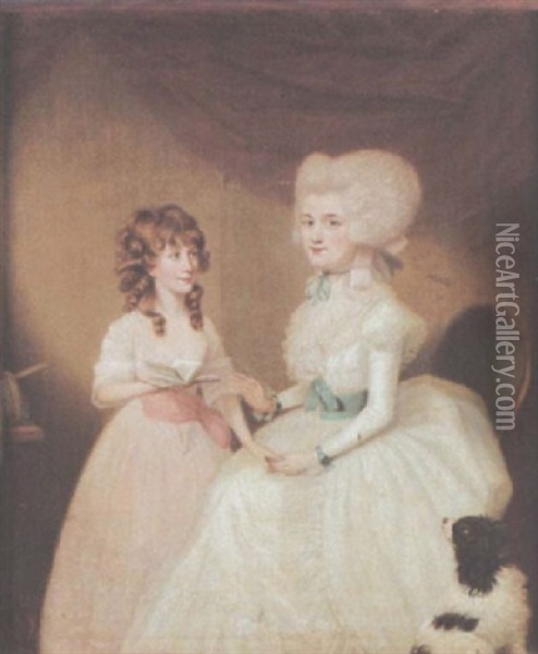 Portrat Von Mrs.ridgway Und Ihrer Tochter Oil Painting - John Downman