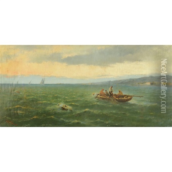 Grande Marina Con Pescatori Oil Painting - Giuseppe Pogna