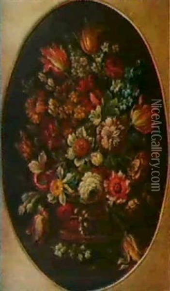 Blumenstrauss In Einem Korb. Oil Painting - Pieter Hardime