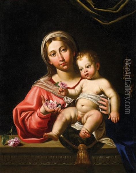 Madonna Delle Rose Oil Painting - Domenico Zampieri (Il Domenichino)