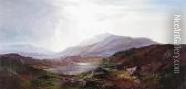A Highland Lake Landscape Oil Painting - Charles Leslie