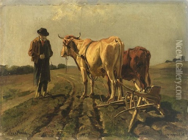 Bauer Mit Ochsengespann Und Pflug Oil Painting - Christian Friedrich Mali