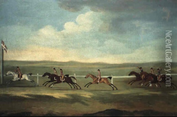Jason Beating Specator, Rover, Brilliant, Whistlejacket, Venture And Stately For The Grate Subscription At Newmarket Oil Painting - Francis Sartorius the Elder