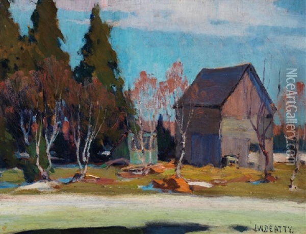 The Barn, Kearney, Ontario Oil Painting - John William Beatty