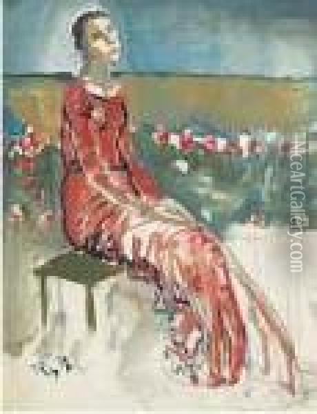 Sitzende Frau In Rotem Kleid - Ruckseitig Oil Painting - Johann Robert Schuerch