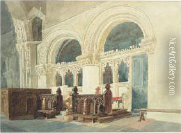 The Chancel, Walsaken Church Oil Painting - Miles Edmund Cotman