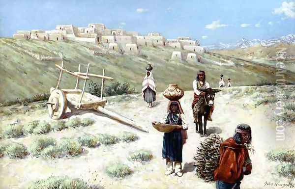Near Laguna Pueblo Oil Painting - John Hauser