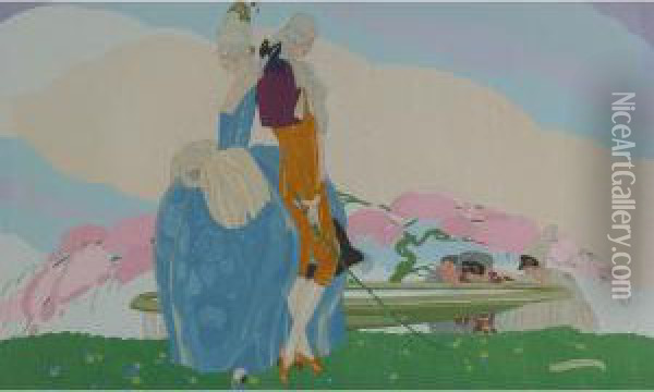 Courtship Oil Painting - Umberto Brunelleschi