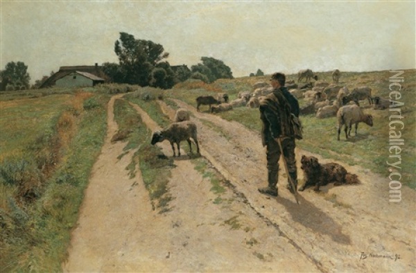 Landschaft Mit Schafherde Oil Painting - Franz Gustav Hochmann
