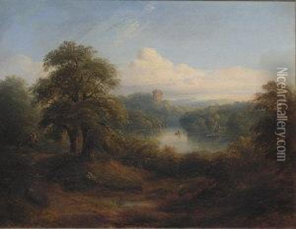 Scottish Landscape With Castle Oil Painting - John, Rev. Thomson Of Duddingston