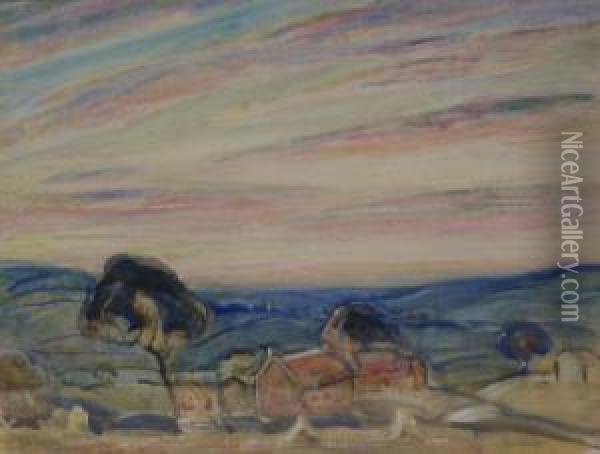 Pink Skies Over Sleights Oil Painting - Joseph Alfred Terry