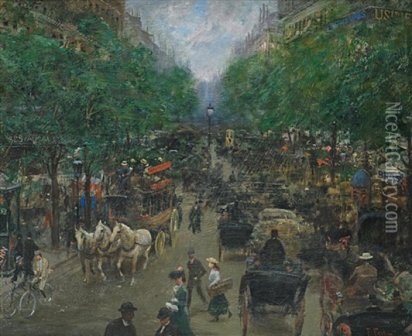 Boulevard In Paris Oil Painting - Fabio Fabbi