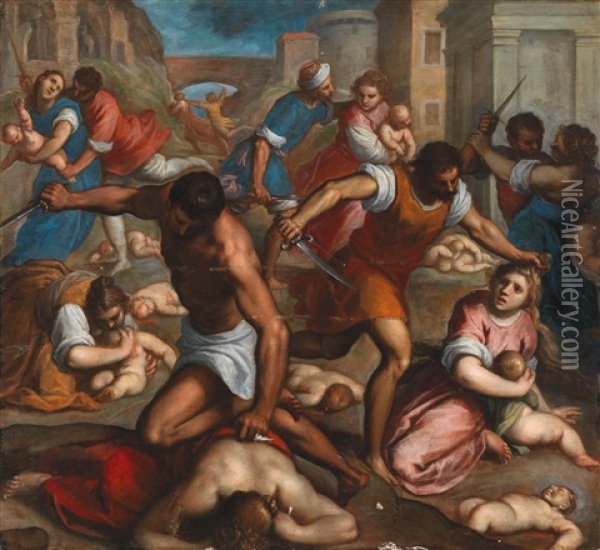 Massacre Of The Innocents Oil Painting - Jacopo Palma il Giovane