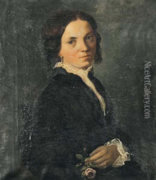 Bildnis Einer Jungen Frau, Eine Rose In Der Hand Haltend Oil Painting - Edouard Ender