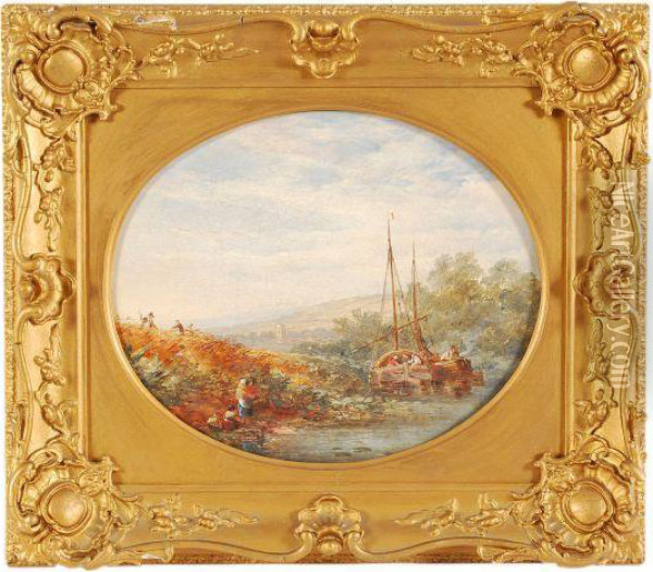 River Scenes With Boats And Figures Oil Painting - John, Syer Snr.