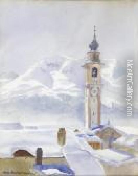 Der Kirchenturm Von Samaden Oil Painting - Hans Beat Wieland