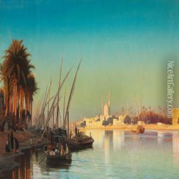Aften Pa Nilen Ved Cairo Oil Painting - Carl Johan Neumann