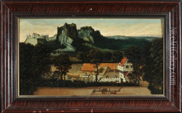 Gutshof Mit Getreidefeldern In Felslandschaft Oil Painting - Lucas Gassel