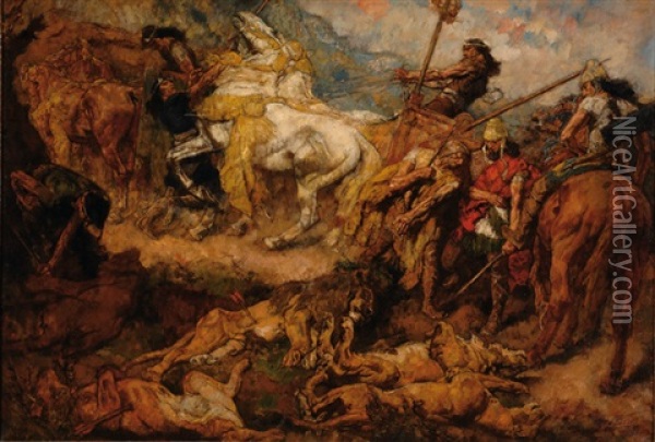 Lion Hunt Oil Painting - Johannes Hendricus Jurres