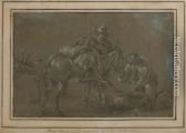 Wanderer Mit Esel Und Hufschmid Oil Painting - Nicolaes Berchem