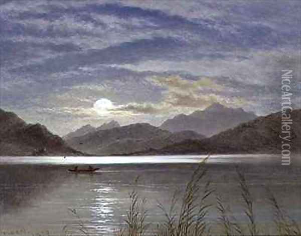Lake Scene by Moonlight Oil Painting - Arthur Gilbert