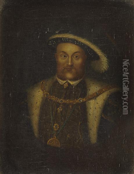 Half Length Portrait Of Henry Viii Oil Painting - Hans Holbein the Younger