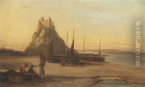 Holy Island Castle Northumberland Oil Painting - William Raymond Dommersen